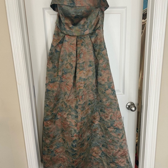 Azazie Strapless Floral Dress in Green and Gold - Picture 3 of 7